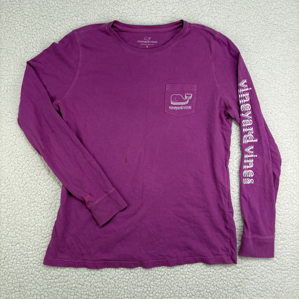 Vineyard Vines Magenta Purple Long Sleeve Whale Shirt Size S Cotton Tee Graphic